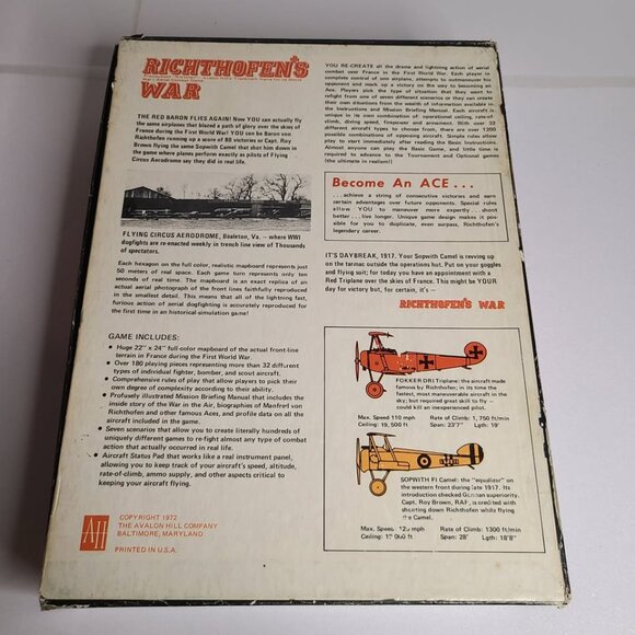 Richthofen's War Avalon Hill 1972 Bookcase Game WWII - Picture 4 of 10